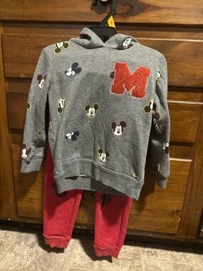 Disney Kids Gray Mickey Hoodie & Red Jogger Matching Set
